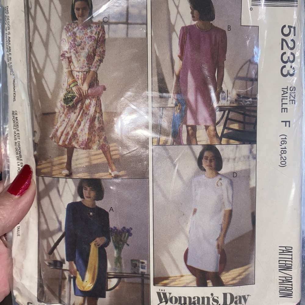 McCalls Easy Dress Sewing Pattern 5233 Size 16-20 Cut & Complete Woman's Day